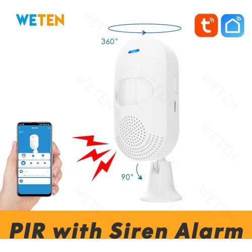 Tuya Wifi Motion Sensor Human Body PIR Sensor with Siren Sound Alarm 80DB, Smart Life App for Home Automation Smart Alarm System