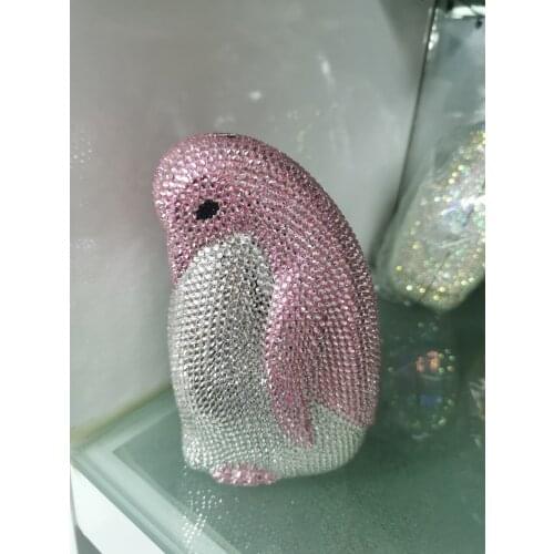 XIYUAN Lovely Penguin Pink/Gold/Black Evening Bags Purses With Rhinestones Handbag Crystal Clutch Bags Diamond Party Wedding Bag