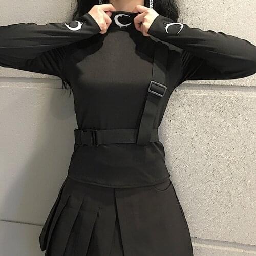 New Arrival Autumn Winter Harajuku Black White T-Shirts Moon Printed Long Sleeve Women T Shirt Turtleneck Slim Shirt Tops Tee