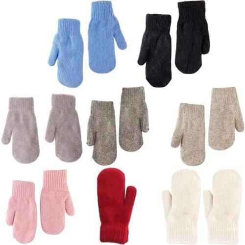 Women Winter Double Layer Full Finger Gloves Solid Color Plush Lined Knit Mitten X7JB