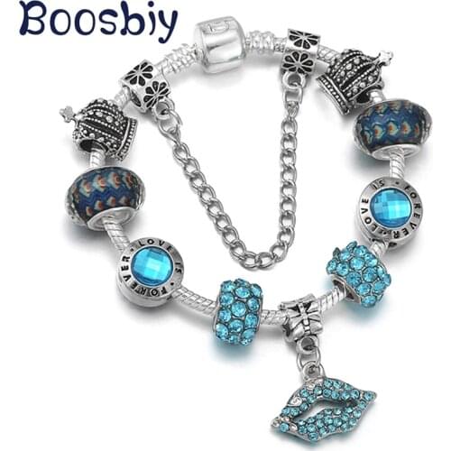 DIY Sexy Lips Fit Femme Charm Bracelet Silver Plated Snake Chain Bracelet Jewelry Gift Handmaking For Women New Arrival