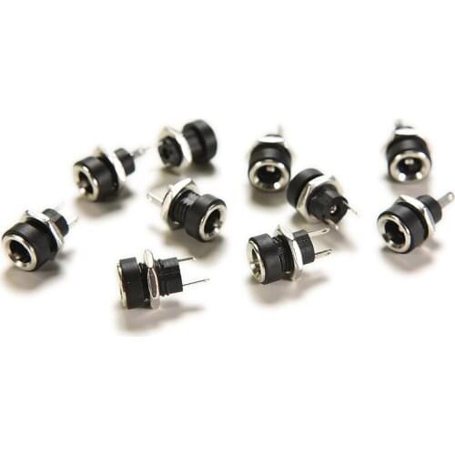 10Pcs/Lot 3A 12V DC Power Supply Jack Socket 2 Pin Plug Female Panel Mount Connector Adapter Converter with Nut 5.5x2.1mm