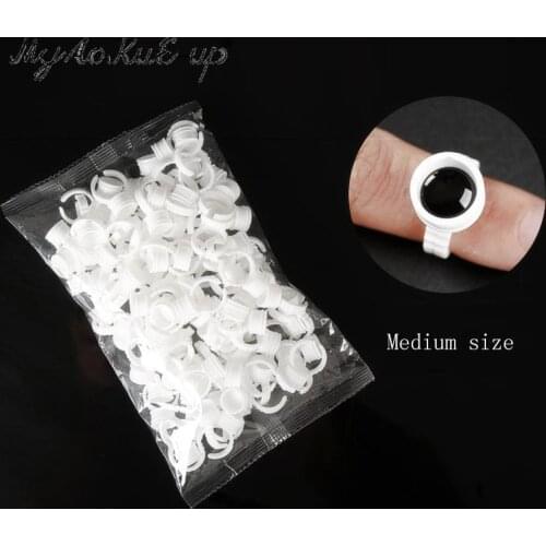 100pcs Disposable Glue Ring Cups For Eyelashes Extension Tattoo Pigment Holder Ring Adhesive Glue Holder Palette Container