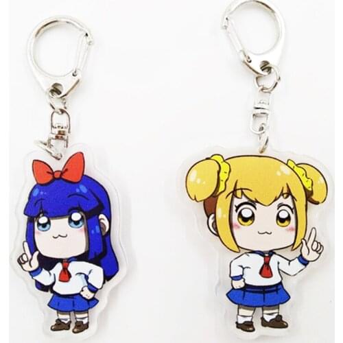 2pcs Anime POP TEAM EPIC Pop Pipi Popko Pipimi Keychains Key Ring Chains Bags Fob Charms Pendant Women Girls Jewelry Accessories