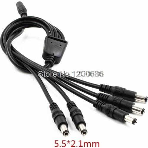 26awg 1 to 5 Way DC Power Splitter Cable 50CM for CCTV Cameras DVR NVR LED Light Strip Barrel Plug 5.5*2.1mm