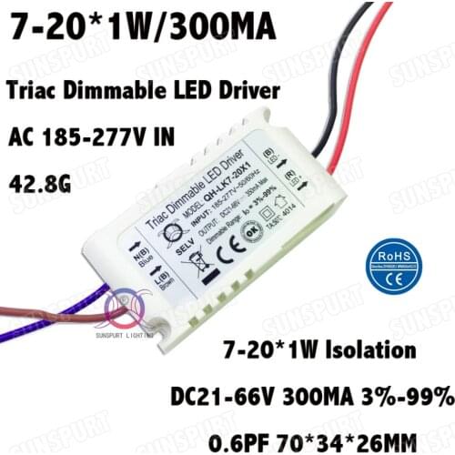 3 Pcs Isolation 20W AC185-277V Dimmable LED Driver 7-20x1W 300mA 3%-99% DC21-66V ConstantCurrent For Ceiling Lamp Free Shipping