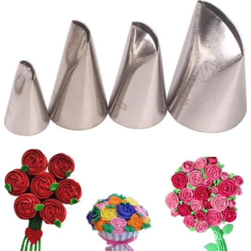 4pcs Rose Flower Petal Cream Nozzle Tulip Pastry Tips Piping Flower Scissors Nail Confectionery Fondant Cake Decoration Tools