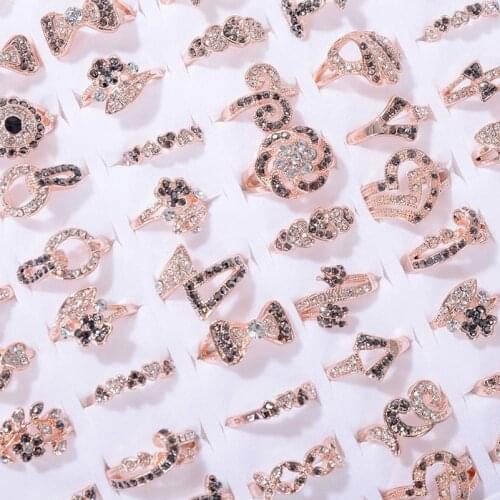 5pcs/lot Mix Styles Elegant Bow Heart Flower Finger Rings For Women Girls Crystal Rhinestone Wedding Rings Wholesale Jewelry