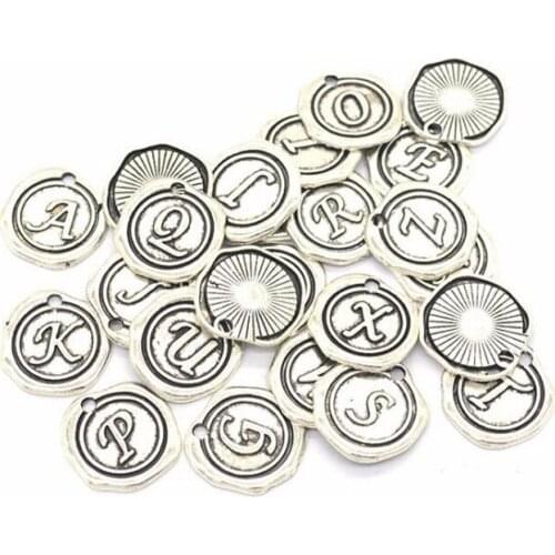 52pcs/lot Antique Silver Plated Alloy Letter Charm Pendant Handmade Hanging Crafts 15x15mm