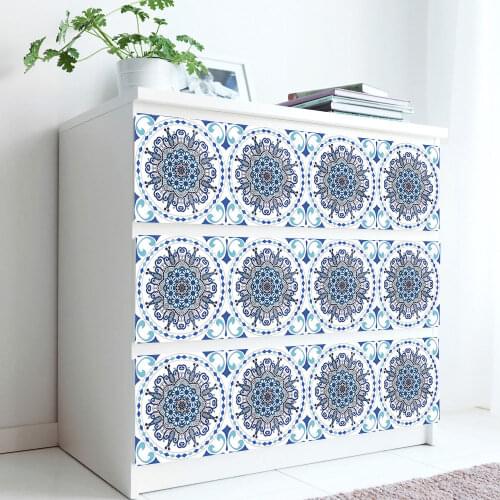 6pcs/set Blue and White Porcelain Pattern Tile Floor Stickers Kitchen Bathroom Ceramics Art Mural Home Decor PVC Wall Sticker