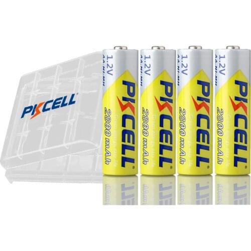 4Pcs PKCELL AA Battery Rechargeable Battery 1.2V 2800mah NIMH 2A Rechargeable Battery And 1Pcs Battery Holder Boxes Cases