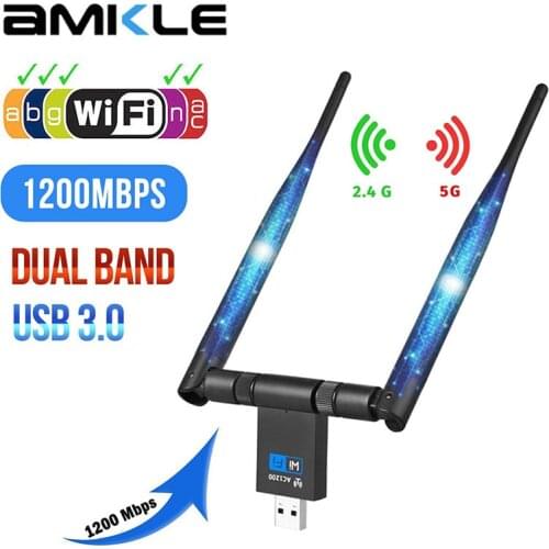 AMKLE Wireless network card USB wifi dongle 1200Mbps dual frequency 2.4G 5G free driver suitable for desktop laptops Visa Mac OS