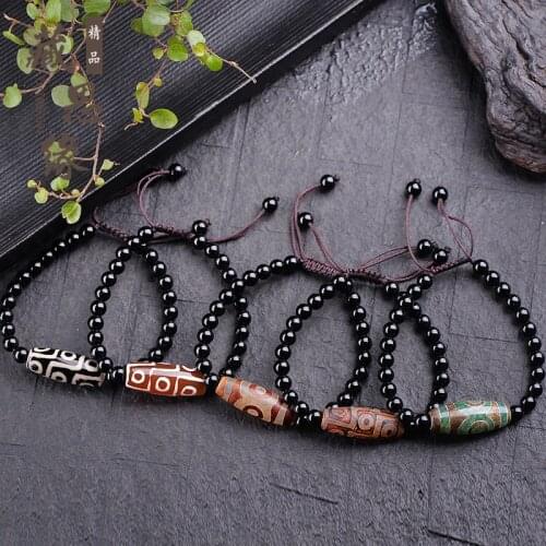 Famous ethnic style, Tibetan-style old nine-eye dzi bead stone bracelet, three-eyed tianyan men and women bracelet