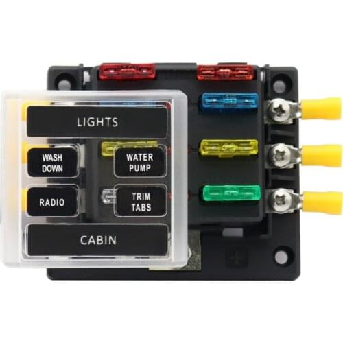 DC12-32V Universal 6Way Blade Fuse Box Block Holder with LED Indicator light Fuse piece Terminal block for Car Bus Boat RV Truck