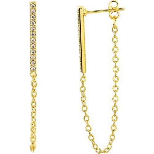 Crystal Long Bar Drop Earrings Fashion Jewelry CZ Gold Color Chain Earrings For Women Gifts Simple Boucle D'oreille Femme 2020