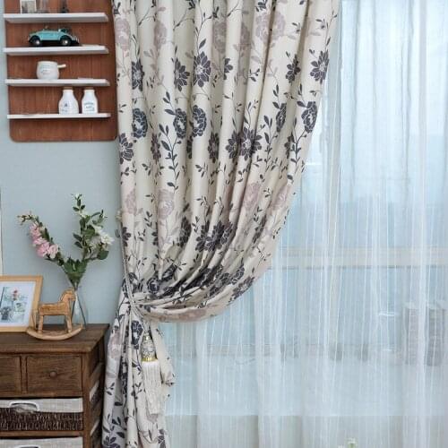 Two-color Flower-simple Curtains for Living Dining Room Bedroom and Modern Cotton and Linen Fabric Printing Chinese Style