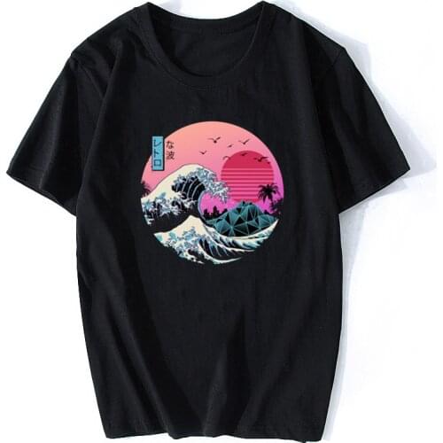 The Great Retro Wave Japan Anime T-shirt Harajuku Streetwear Cotton Camisetas Hombre Men Vaporwave Funny Cool T Shirt