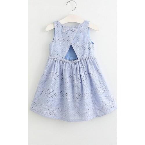 Baby Infant Girl Cotton Backless Bow Hollow Embroidered Sleeveless Dress,kids Girls Fashion Elegant Dresses Clothes 1-6age