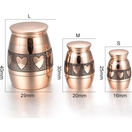 IJD0001 M/S/L Size Silver/Gold/Rose gold/Black Stainless Steel Eternal Memory Of Heart Memorial Little Urn Jewelry For Ashes