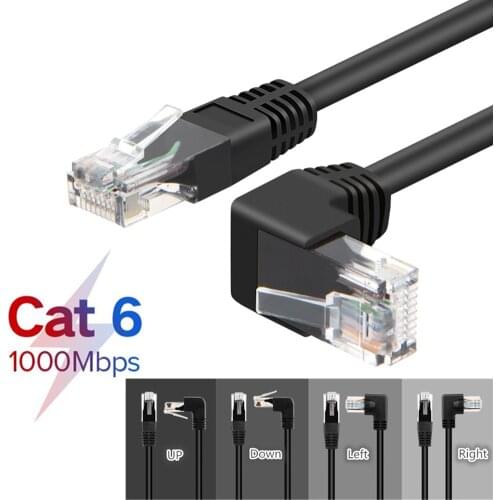 RJ45 cable 26AWG CAT6 UTP Side Angled L Shape RJ45 Patch Cord Shape Ethernet Cable CAT5 Lan Cable Gigabit CAT6 Elbow 1m 1.8m 3m