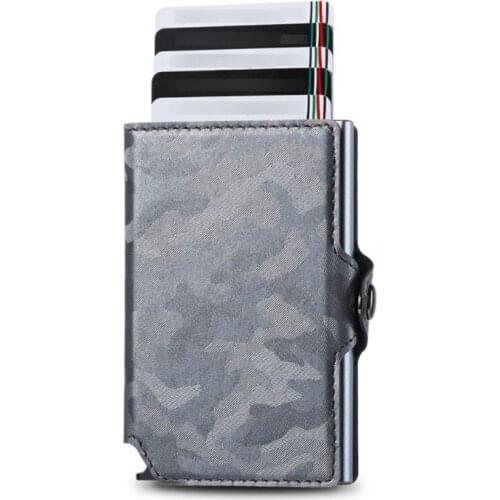 Camouflage PU Leather Hasp Card Wallet for Women Men Aluminum Automatic Pop Up Bank ID Card Case Metal Rfid Credit Card Holder