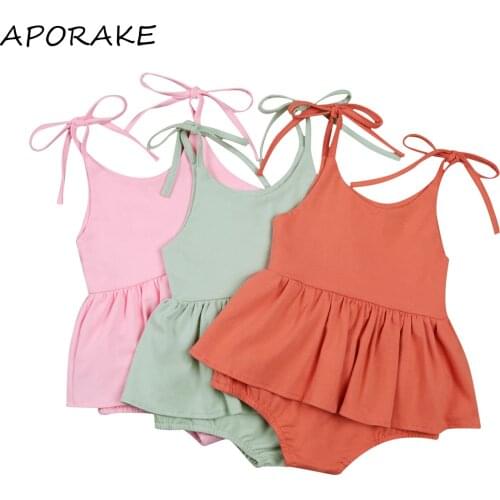 2021 3-18M Infant Baby Girl Romper Dress Soft Cotton Clothes Sleeveless Solid Color Ruffle Tutu Playsuit Dress Vest Top