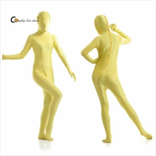 2018 free shipping Adult Full Body Spandex Lycra Zentai Suit yellow Tight Suits Pure Color Halloween Party Unitard Customize