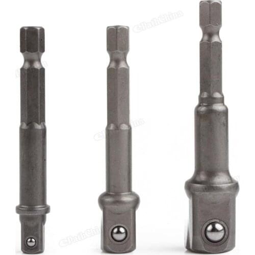 Portable 3pcs Socket Adapter Set Turn Square Head Hexagonal Metal Driver Drill Bits 1/4 3/8 1/2