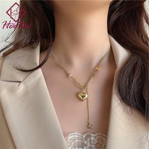 Womens Korean Fashion Heart Chokers Necklaces 2021 Lady Graceful Joker Neck Accessories Elegant Trendy Gold Star Jewelry Female