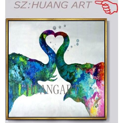 HOT 100% handmade modern abstract 2 color enthusiasm elephants oil painting wall art pictures on canvas home decoration no frame