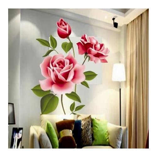 Love 3D Rose Flower Blossom Wall Stickers Living Room TV Decoration Wall Sticker Home Decor