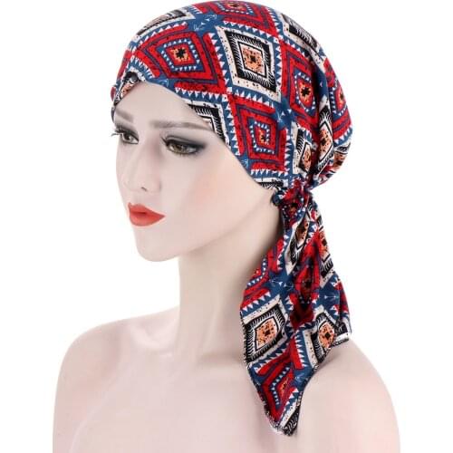 Fashion Flower Muslim Turban Cap Cover Turban Cap Arab Wrap Head Curved Head Printing Head Polyester Cover Scarf Ladies Headwear