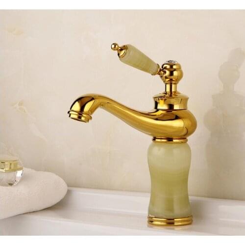 Fashion Hot and Cold Brass gold finished jade body bathroom Sink Faucet Basin Faucet basin mixer water Tap