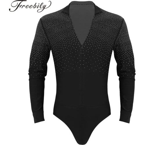 Mens Latin Dance Shirt Rhinestone V-Neck Men Dance Shirt Ballroom Latin Dancing Clothes Professional Competition Dancewear