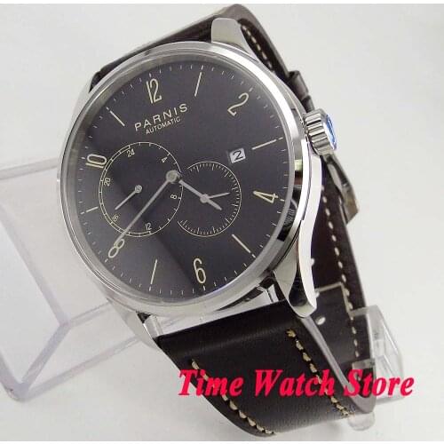 Parnis 42mm Miyota 5ATM mens watch sapphire glass black dial date 24 hours Golden Automatic movement wrist watch men 1029