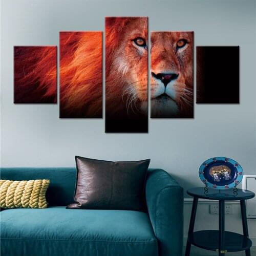 Wall art 5 Piece animal canvas Painting Modern decorative Colored lion Posters HD Prints Printed for Living Room Home Decor