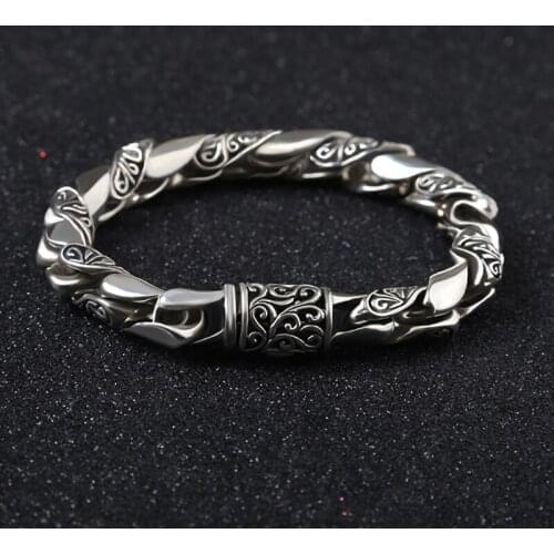 New Silver Bracelet Mens Trendy Retro Punk Personality Domineering Thai Silver Jewelry Hip Hop Fashion Handmade Couple