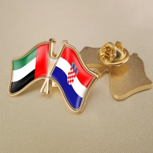 United Arab Emirates and Croatia Crossed Double Friendship Flags Lapel Pins Brooch Badges