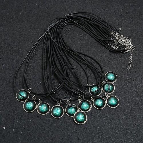 Luminous 12 Constellation Choker Necklace Femme Leather Chain Necklaces for Women Celestial Choker Horoscope Signs Jewelry