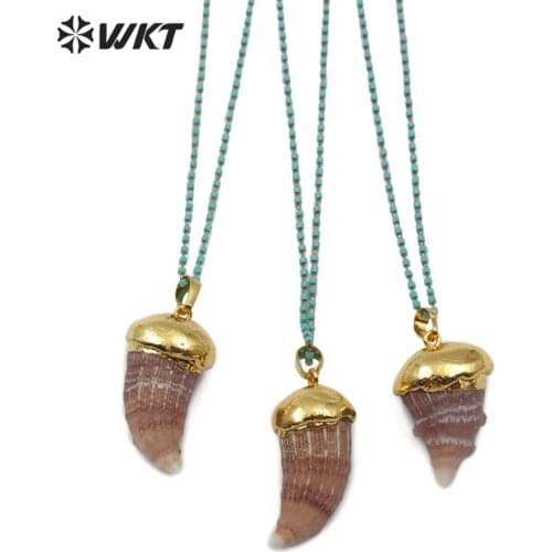 WT-JN100 Natural Coral Necklace with Green Stone Bead Chain Necklace Full Gold Electroplated coral Fashion Woman Necklace