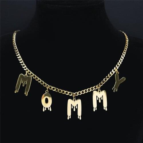 Stainless Steel Love Mommy Letter Statement Necklace Women Gold Color Necklace Jewelry colgantes acero inoxiable N7003MommyS01