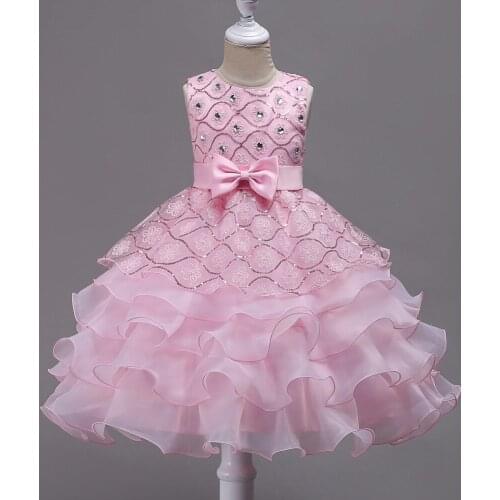 Dress for girl puffy princess dress with diamond bow ruffled cakes wedding dress party dress baby girl clothes 3-14Y girl dress