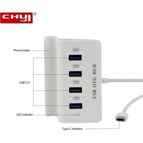 CHYI Multi Type C Hub 4 Ports USB 3.0 Splitter Adapter with Phone Stand for iMac MacBook Air PC Computer Laptop Tablet