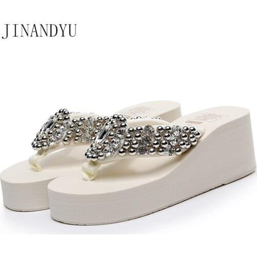 Womens Heels 3/6cm Flip Flops Women Platform Slippers Size 42 Rhinestone Wedges Slippers Women Summer Casual Fashion Slippers
