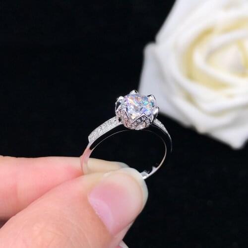 Solid 14K 585 White Gold Ring Lotus Flower 2Ct Round Cut Clear Diamond Ring AU585 Women Top Quality Brilliant Jewelry