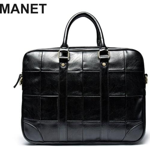 MANET Messenger Bag Men Diamond Lattice Briefcase Male Waterproof PU Leather Messenger Bag Office Handbag Women Laptop Computer