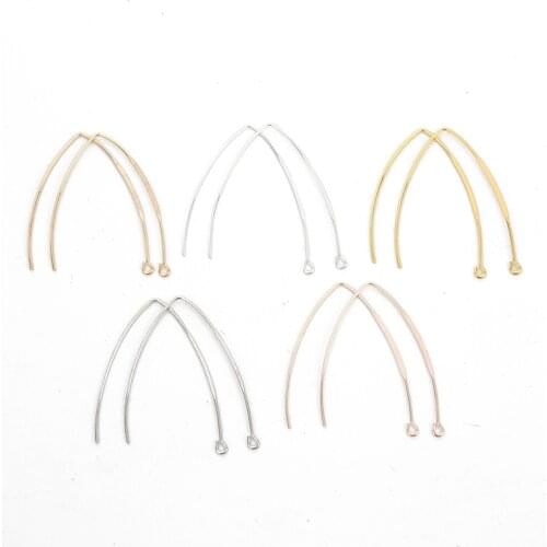 20pcs Plated-Gold Sliver French V-shaped Earring Hooks Findings DIY Round Ear Hook Wire Settings Base For Jewelry Making