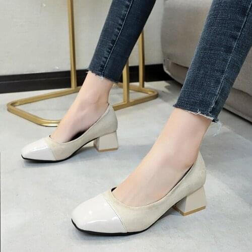 Womens Heeled Shoes spring new solid color light mouth comfortable square soft skin elegant office dating women shoes U22-86
