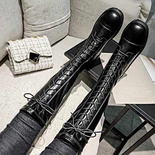 2021 Autumn Sexy Fashion High Heels Knee-length Rubber Thick-soled Non-slip Lace-up High Boots Womens Rear Zipper Chelsea Boots