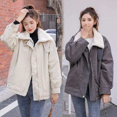 Ladies jackets faux lamb velvet jacket autumn and winter cotton-padded jacket cotton workwear plus velvet loose jacket